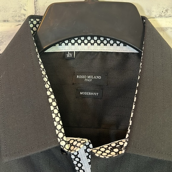 Rosso Milano Italy Men’s Dress Shirt Black L 16.5 L/S Reversible Cuff Button Up - Picture 4 of 10